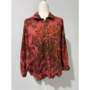 Anthropologie Dolman sleeve floral print button front shirt M